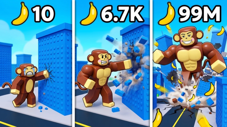 Official artwork showing banana count and monkey growth